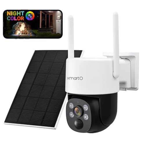 xmartO [Night Color] Super HD Solar Powered Wire-Free Home PTZ Security Camera Wireless Outdoor (Eternal Solar Power, Starlight Night Color Video, 0 Monthly Fee)