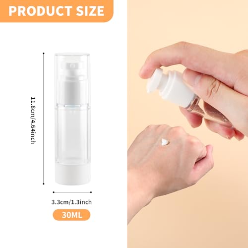 1OZ/30ML Clear Airless Pump Bottles, Lotion Dispenser Travel with Pump, Vacuum Plastic Travel Size Lotion Bottle for Foundation, Creams, Cosmetic(18 Pack)3