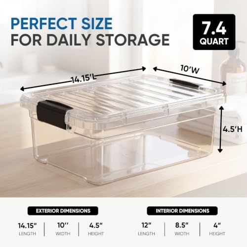 Image of Superio 7.4 Quart Clear Plastic Storage Bin with Lid, Stackable Organizer Box, BPA-Free Storage Container for Home, Garage, School & Office, 1 Pack