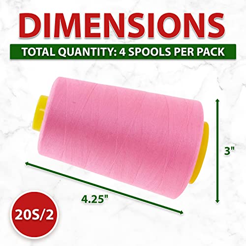 Mandala Crafts 4 Pack of Serger Threads Cones Spools - 20S/2 24000 Yards Polyester Pink Threads for Sergers Machine and Overlock Quilting Sewing Machine by Mandala Crafts - Image 7