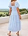 ZESICA Women's 2026 Bohemian Summer Plaid Square Neck Puff Sleeve Ruffle Flowy Beach Midi Dress LightBlue Small