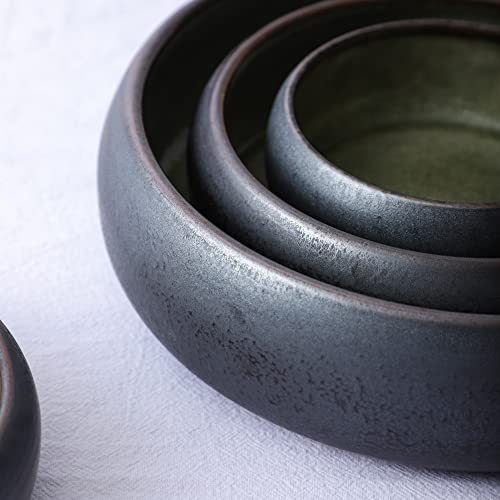 Uaral Ceramic Salad Bowls Set,18 Ounce Black Shallow Bowl Set For Pasta,Dessert Or Appetizer,6.5Inch,Set Of 4(Black And Green) #TOP3