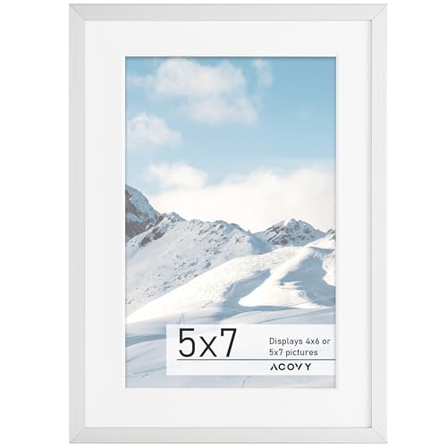 Acovy 5x7 Aluminum Picture Frame Matted to 4x6, 5x7 Photo Frame with High Definition Plexiglass, Metal 7x5 Frame for Wall or Tabletop Display, Wall Hook Included (Silver, Pack of 1)