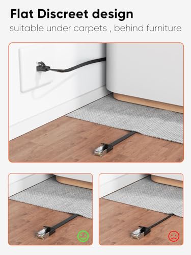 Image of CableCreation Flat Cat8 Ethernet Cable 6.6FT, 40Gbps 2000Mhz High Speed Slim Internet LAN Cable Cord Gigabit RJ45 Router Cable Compatible for Computer Laptop PS5 PS4, Switch Box PC, TV Box, 2m, Black