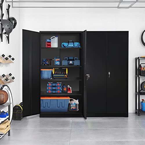 Greenvelly Steel Snapit Storage Cabinet 72" Locking Metal Storage Cabinet With 4 Adjustable Shelves,Black Metal Cabinet With 2 Doors And Lock For Office, Garage, Home (Black) #TOP5