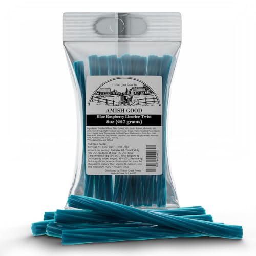 Amish Good Gourmet Licorice Twist Candy - Premium Sweet & Chewy Treat, Blue Raspberry Jumbo Licorice Twist Perfect Snack Under 100 Calories (2 Pack)