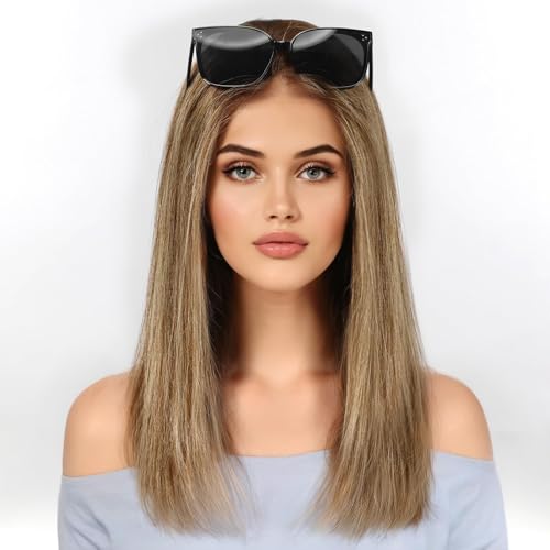 Image of KKU 16 Inch Brown Mixed Blonde Human Hair Wigs for Women,5x5 Lace Front Wigs Human Hair,wigs for women