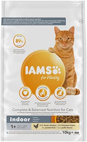 IAMS for Vitality Indoor Dry Cat Food with Fresh Chicken for Adult and Senior Cats, 10 kg