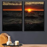 2 Piece Framed Canvas Wall Art Sunset Canvas Prints Home Artwork Decoration for Living Room,Bedroom - 16