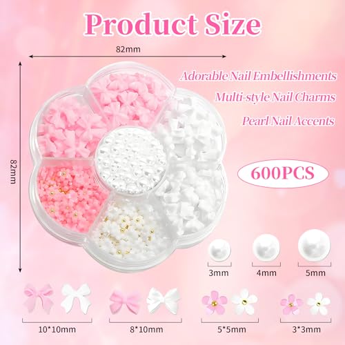 jatimdotin Nail Art Dekoration, 3D Blume Bogen Nagel Charms mit Pick Up Pinzette, Strass Picker, Nail Art Perlen, für Nail Art, Gesicht und Handwerk