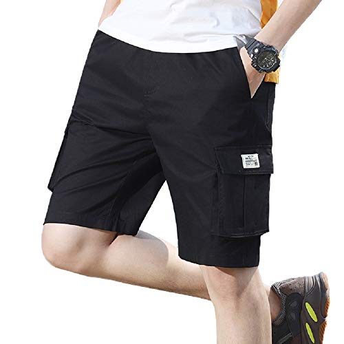 Kusonn Hommes Shorts Bermudas Casual avec Poche Coton Cargo Décontracté (S, Noir) Cover