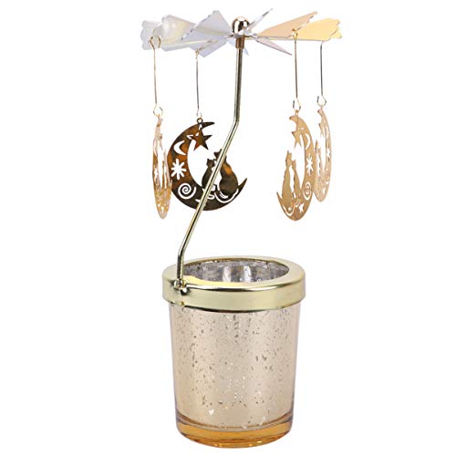 Besportble Rotating Candlestick Metal Spinning Tealight Holder Carousel Star Moon Cat Windmill Candle Light Holder Desktop Decoration For Wedding Fireplace Home Decor #TOP18