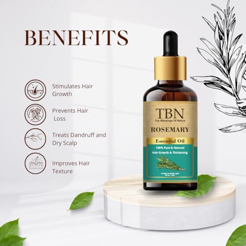 Image of TBN 100% Pure and Natural Rosemary Essential Oil For Skin, Hair Nourishment & Strengthens | Good For Skin, Body and Shiny Soft Hair | Best for Aromatherapy | Helps in meditation - 15ML