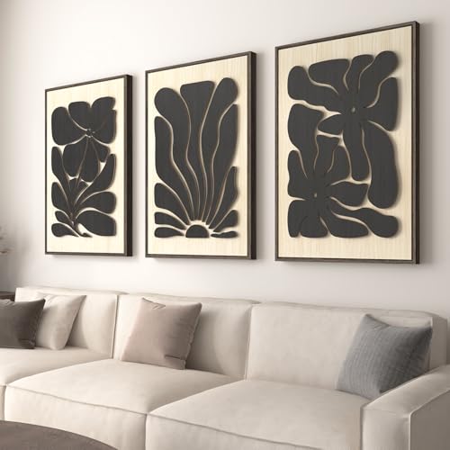 Framed Textured Wood 3D Wall Art for Living Room, Large
