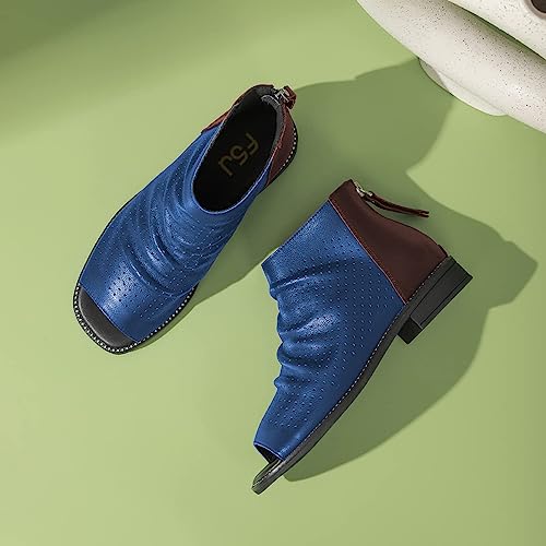 FSJ Women Peep Open Toe Boots Slouchy Low Block Heel Ankle Booties Flats Sandal Ruched Cutout Zipper Comfort Pump Shoes Size 4-15 US3