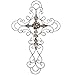 Adeco Black Scrolled Flower Cross Metal Wall Decor - Art Oblong Living Room Home Decoration - 27.5x18 Inches