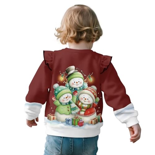 Christmas Girls Sweatshirts Size 1-8 Years Trendy Girls Long Sleeve Graphic Tees Ruffle Sweatshirt2