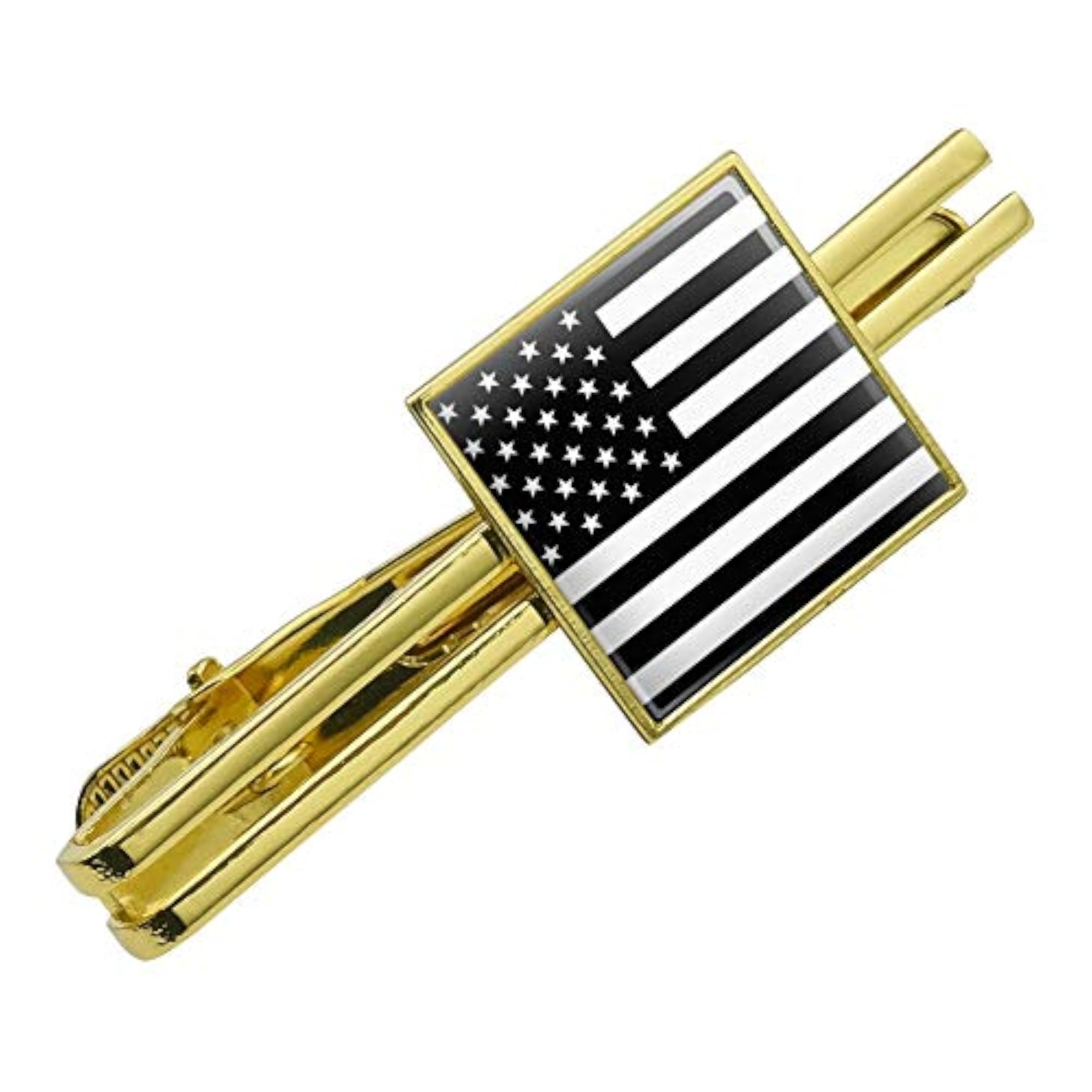 Subdued American USA Flag Tie Bar Clip, Silver or Gold