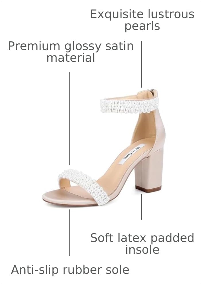 Image of Block Heel Wedding Sandals Pearl Heels Open Toe Wedding Shoes for Bride Bridal Shoes
