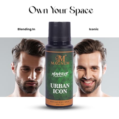 Image of Magnum Maverick Urban Icon Men's Body Spray - Fresh Neroli & Sharp Black Pepper with Dark Smoky Leather | Edgy Masculine Fragrance for Style-Conscious Men | Long-Lasting | 150ml