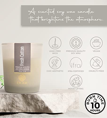Image of EKAM Fresh Cotton Votive Soy Wax Scented Candle, 40 Grams, 10 Hours Burn Time| Long Lasting Premium Candles | Ideal for Home Decor | Gifting & Aromatherapy (Pack of 6)
