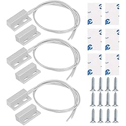Guuzi 3pcs Montaje en Superficie con Cable Sensor de Puerta Alarma Interruptor de Láminas Magnético Blanco, Interruptor Magnético Normalmente Cerrado