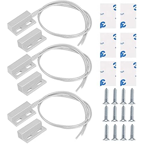 Guuzi 3pcs Surface Mount Wired Door Sensor Alarm Magnetic Reed Switch White,Normally Closed Magnetic Switch Cover