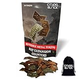 Set of 30 Metal MTG Expansion Buff Counters by Citadel Black - with Velvet Drawstring Pouch, Antique Gold and Copper Finish Metal Tokens, Magic: The Gathering