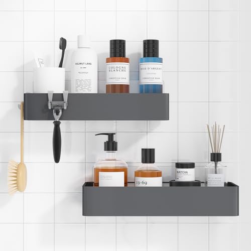 Kitsure Large Shower Caddy - 2 Pack Adhesive Shower Organizer, Rustproof Metal Shelves, No-Drill Bathroom Organizers and Storage, Grey