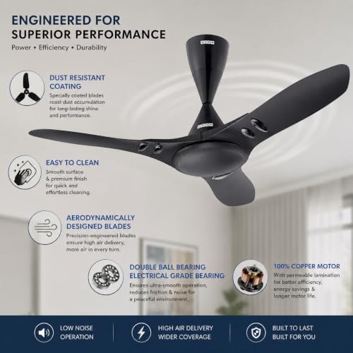 Image of USHA EX9 BLDC 1200mm High Speed Dust Resistant 5 Star 100% Copper Motor Premium Ceiling Fan (Midnight Black)
