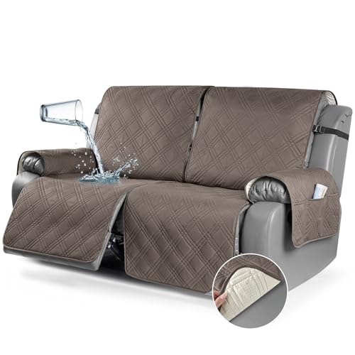 Image of TAOCOCO 100% Waterproof Oversized Loveseat Recliner Cover, Non Slip Split Couch Covers for Reclining Loveseat with Elastic Straps for Kids Pets(Oversized 2 Seater, Taupe)