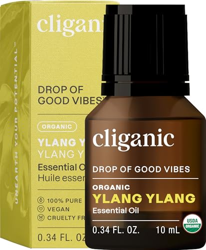 Cliganic Organic Ylang Ylang Essential Oil, 100% Pure Natural for Aromatherapy | Non-GMO Verified (Packaging May Vary)