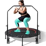 Foldable Mini Trampoline Load 330lbs, 40"/48" Rebounder Trampoline for Adults with Durable Bungee Band and Adjustable Foam Handle for Home Gym, Small Exercise Trampoline for Indoor or Garden Workout
