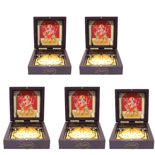 DIVINE GURU JI Mata Rani Charan Box | Sherawali Mata Charan Paduka for Puja Room, Home Temple and Meditation | Spiritual Devotional Gift Item (Pack of 5)
