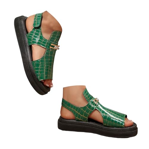 Sandalias de cuña genéricas para mujer verano 2026 – modelo fregona fresca bordada de fondo grueso con apoyo cómodo – Fit Flops negro – ideales para caminar diario y playa, verde, 39 EU