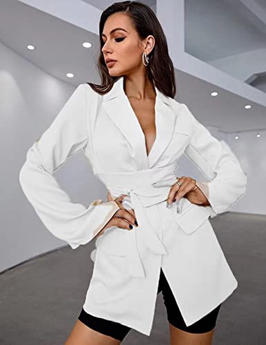 Perbai Womens Casual Blazers Long Sleeve Open Front Work Office Blazer Jacket with Belt3