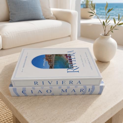 Coastal Decorative Books Set of 2 - Faux Book Boxes for Coffee Table Decor