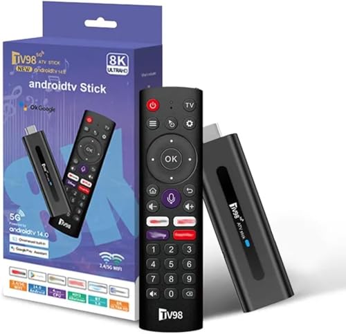 Android TV Stick 4K Ultra HD, 2GB RAM + 16GB ROM, WiFi Dual 2.4/5GHz, HDR10+, Adaptador de Corriente 5V 2A Recomendado