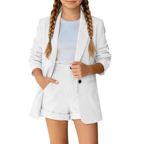 Traje formal de dos piezas para niña conjunto de chaqueta larga y pantalón
