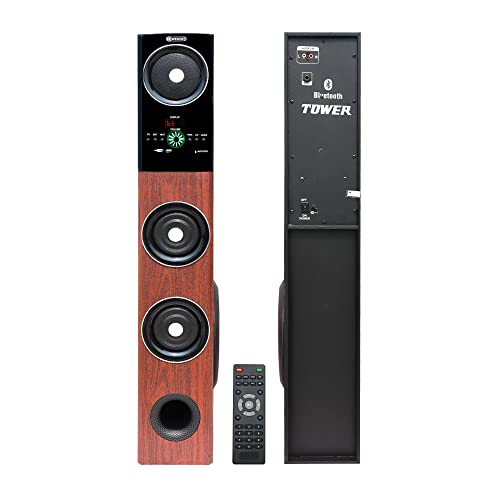 WEBOOT Jumbo 90W Single Tower Multimedia Speaker 8″ Subwoofer 4-Inch Dual Satellites 39″ Wooden Cabinet with FM, Bluetooth, AUX, USB, Remote Control & Mic Slot, Home Theatre, Bass/LED ON &Off Switch