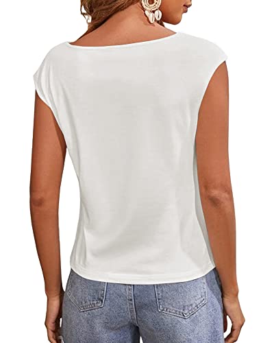 Women's Cap Sleeve Scoop Neck T Shirt Casual Solid Color Basic Tee Shirts Blouses Tank Tops4