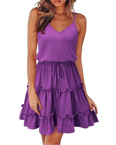 Image of Newshows Women's Summer Casual Dress Cute A Line Ruffle Hem Flattering Fit Beach Vacation Sundress