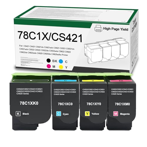 Image of SRITE 4PK 78C1XK0 78C1XC0 78C1XM0 78C1XY0 Extra High Yield Toner Cartridge | Remanufactured 78C1X Toner Compatible for Lexmark CS421 CS421H CX522 CS521 CS622 CX421 CX622 CX625 Printer Ink