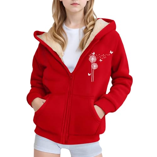 Girls Sherpa Lined Hoodie Sweatshirt Fleece Long Sleeve Zip Up Hoodie With Pockets Dandelions Print Fashion Sweatshirt