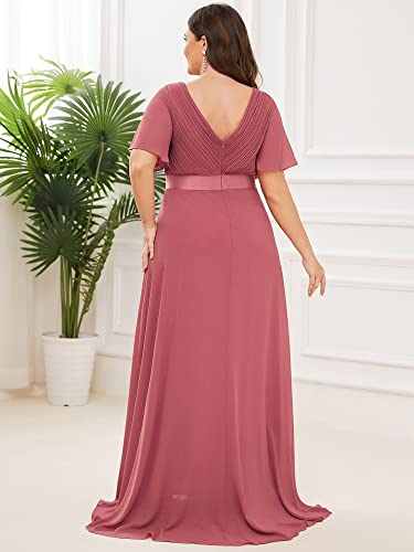 Image of Ever-Pretty Women's Chiffon Formal Evening Dresses for Curvy Women V-Neck Plus Size Floor Length Bridesmaid Dress
