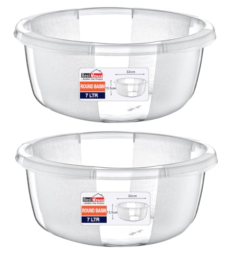 Best House | Clear Round Basin | Kitchen Washing Up Bowl | 7 Litres | Transparent | 2 Pcs | Multipurpose Bath Tub/Washing Tub for Kitchen, Bathroom, and Household Use (Pack of 2)