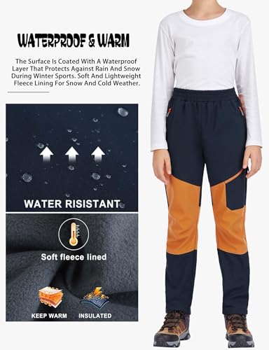 Kids Winter Pants Fleece Lined Waterproof Boys Ski Pants Thermal Outdoor Softshell with Zipper Pockets4
