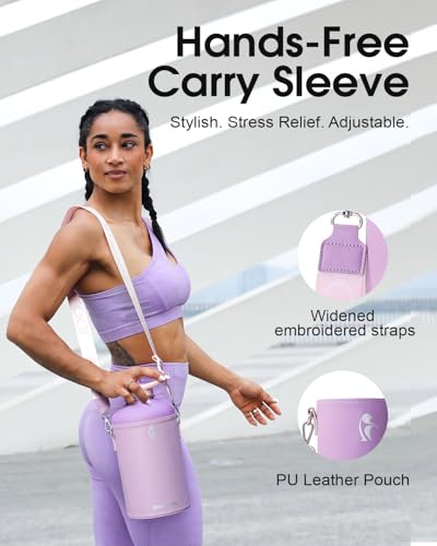 Image of Coolflask Gallon Water Bottle Insulated with PU Leather Sleeve & 3 Lids