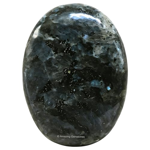 Image of Amazing Gemstone Larvikite Crystals and Healing Stones - Large Palm Stone Crystals Piedra - Crystal for Good Luck, Balanced Positive Energy, Meditation - Unique Stocking Stuffers, Gifts for Women, Men