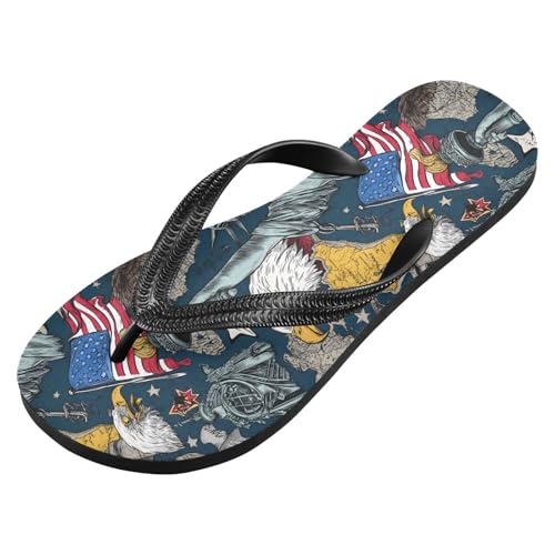ALAZA Vintage Statue Of Liberty Eagle Map Flip Flops for Women Fashion Beach Slippers Comfort Mens Flip Flops Non-Slip Rubber Shower Slippers Sandal for Hotel Travel Sport,XS2